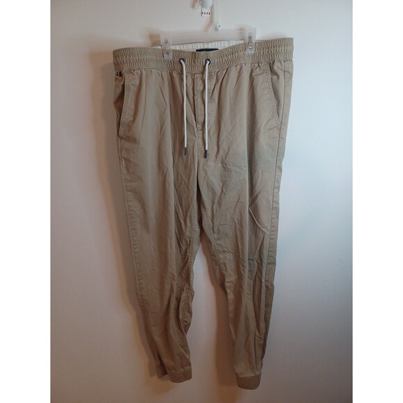 Tommy Hilfiger Jogger Pants XL Tan Khaki Stretch Pull-on Drawstring Solid Twill - Picture 1 of 9